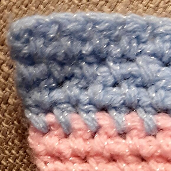 Handmade Crocheted Striped Baby Blanket Afghan Yellow, Pink, and Blue 46 x 33 - Picture 3 of 4